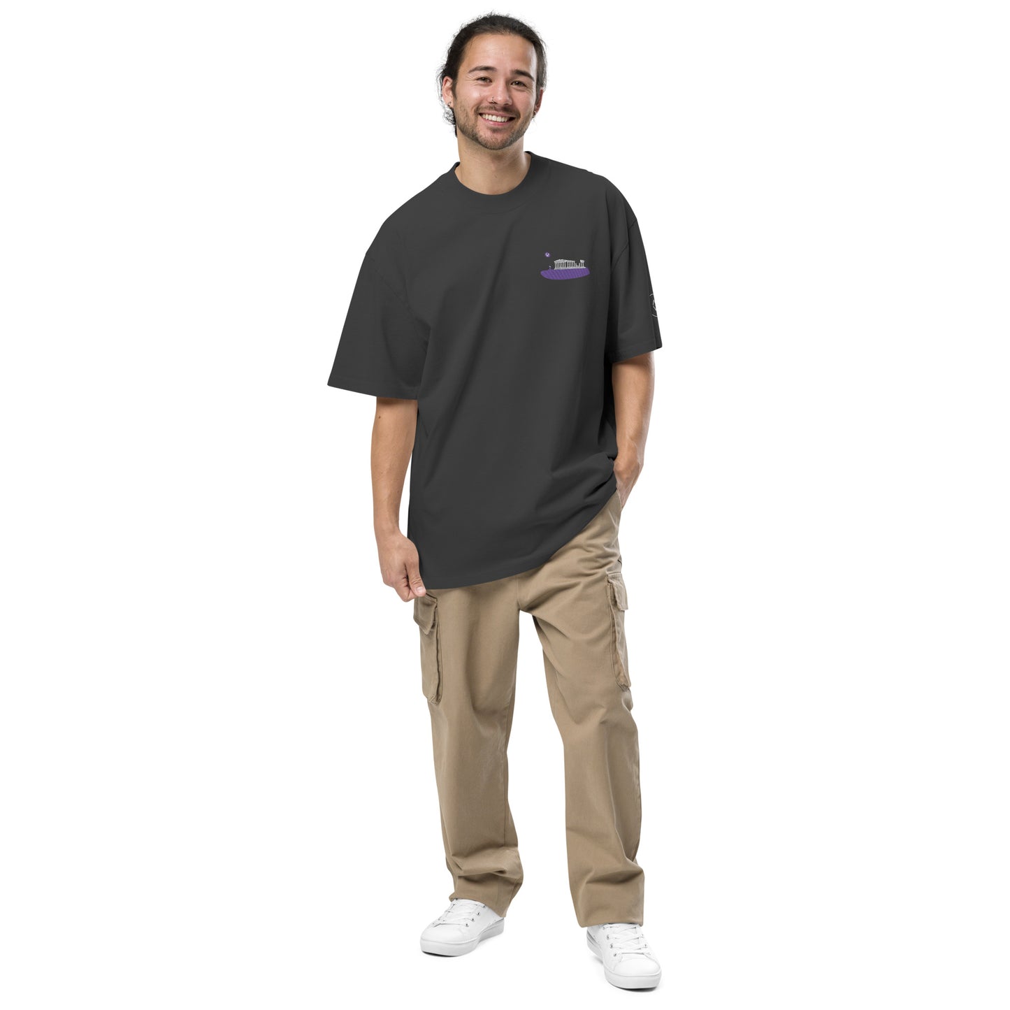 Acropolis' Embroidered Parthenon Oversized T-Shirt (Bk/Kh/Eu)