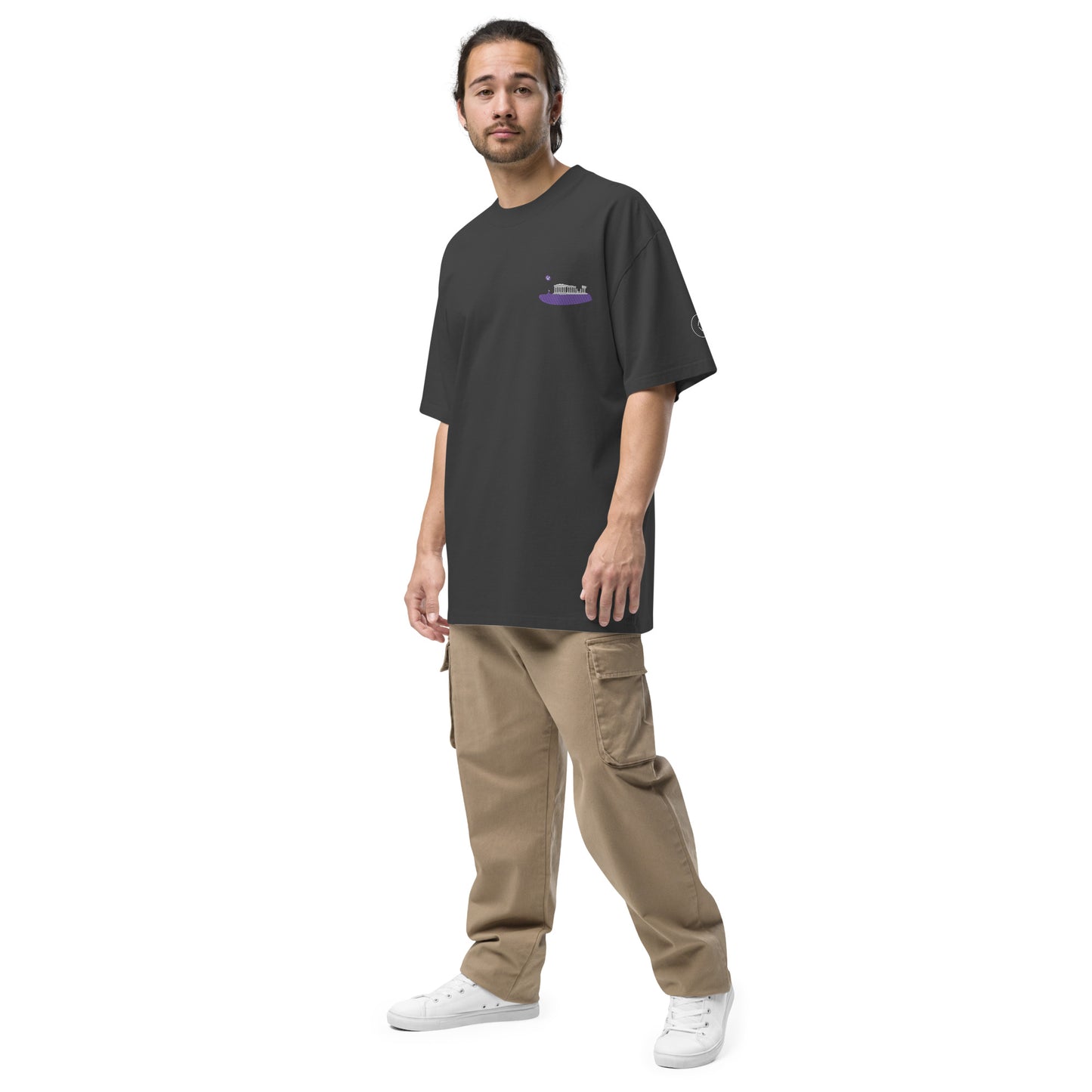 Acropolis' Embroidered Parthenon Oversized T-Shirt (Bk/Kh/Eu)