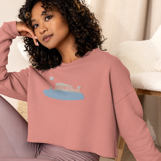 Acropolis' Parthenon Embroidered Crop Sweatshirt